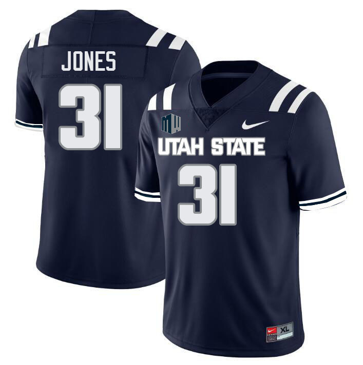 Utah State Aggies #31 Cooper Jones College Football Jerseys Stitched Sale-Navy
